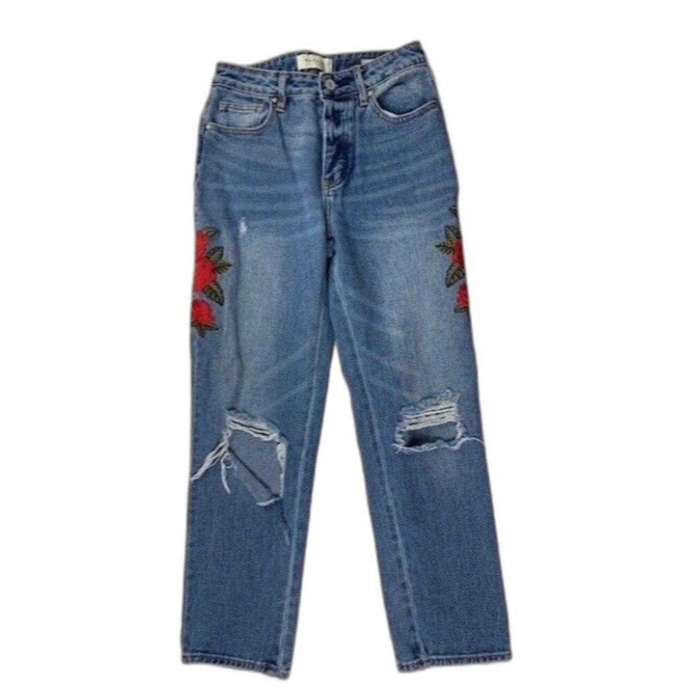 Pacsun Size 24 Womens Mom Jean Rose Embellishment Rip Torn Distress Mid Rise